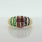 18k Emerald Ruby SAPPHIRE Bombe Dome band. 18k Yellow Gold Princess Channel set round Bombe Dome ring. st(196)