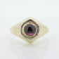 14k Red Tourmaline Antique Ring. Bezel set Round Cabochon Tourmaline solitaire engraved ring. st(104)