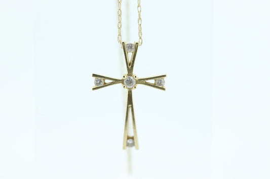 10k cross with diamonds pendant and rope chain necklace. Diamond tension Cross. 10k Yellow Gold.