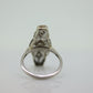 10k Filigree three diamond shield ring. 10k Art Deco trio triple diamond shield ring. st(138)