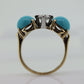 10k Large Turquoise Cabochon and 1/2ct Diamond Ring. 14k Trio Triology Three Gems Ring (101)