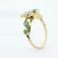 Victorian 10k Turquoise Cabochon and Pearl Seed Ring. 10k Victorian ornate Vine embossed bezel ring. st(115)