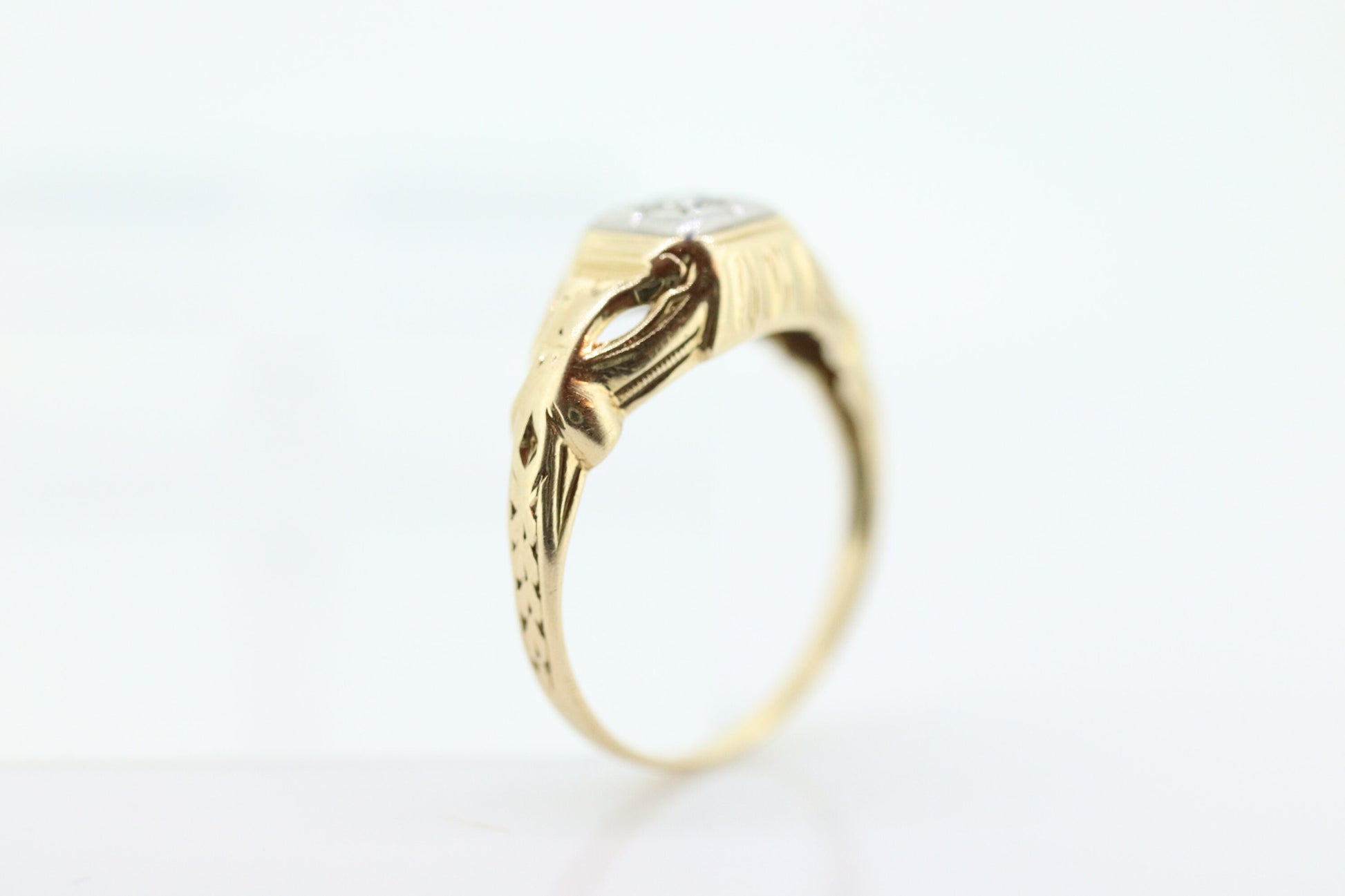 Art Deco Diamond Solitaire Ring. 14k Gold Old European Cut diamond  floral Ring st(112)