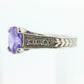 14k Purple Gem ring. 14k Engraved and CZ setting solitaire ring. st260
