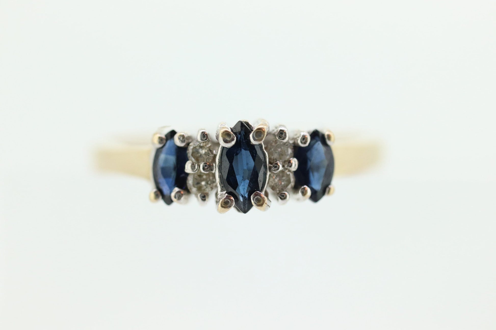 10k Blue Sapphire Three stone diamond ring. 10k Sapphire diamond ring st74