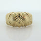 10k Wide X Embossed Ornate dome band.  Vintage Textured Embossed design. 10mm sz7 st(97/75)