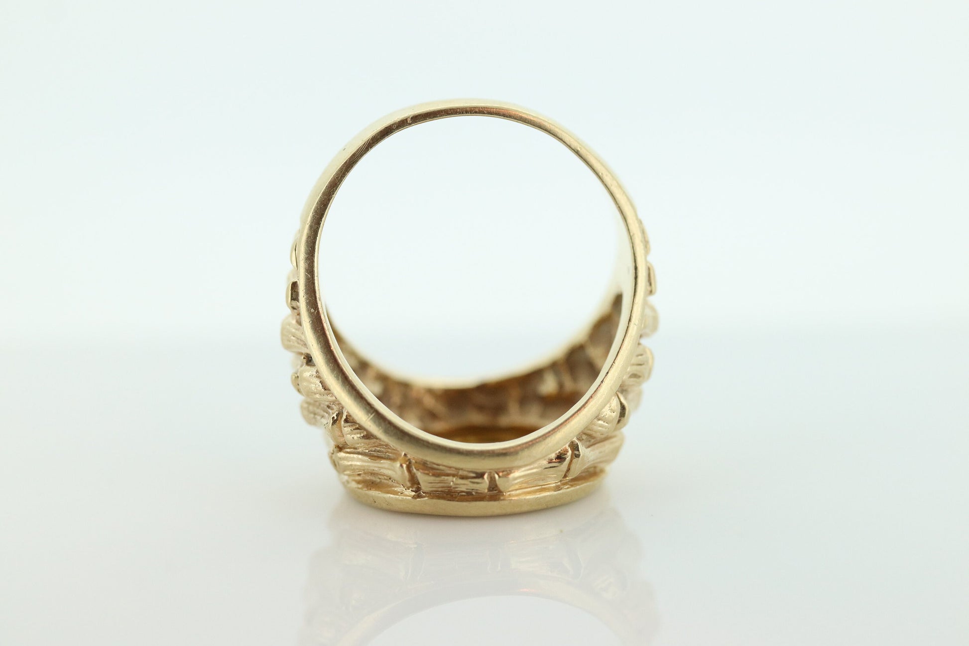 14k Gold BAMBOO ring with a 1985 Panda 1/20 999 Fine 24k Gold Coin Bamboo bezel set. st(414/11)