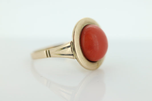 8k Large Round Orange CORAL ring. 8k Bubble Coral Cabochon bezel set Dome statement ring. St(47/15)