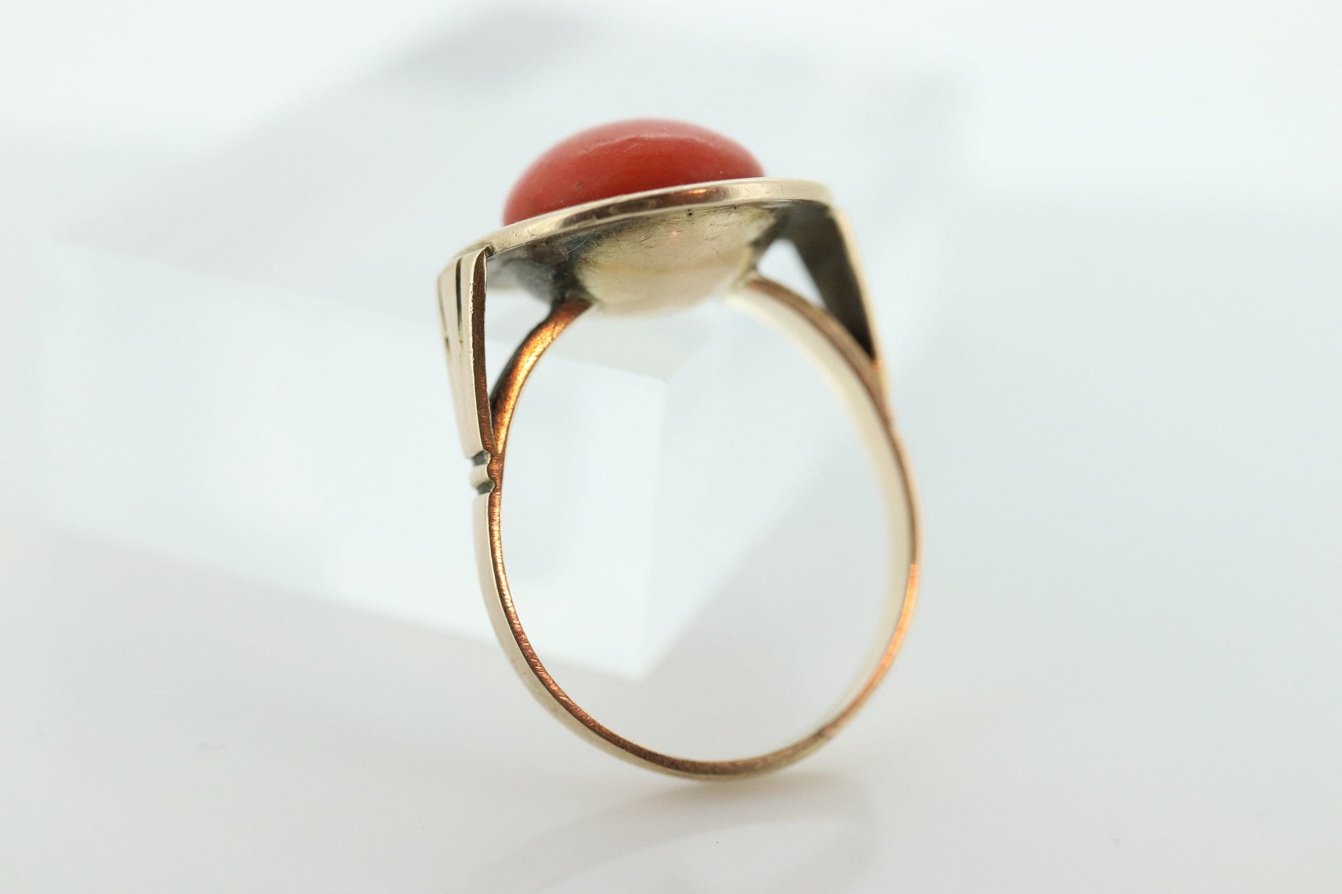 8k Large Round Orange CORAL ring. 8k Bubble Coral Cabochon bezel set Dome statement ring. St(47/15)