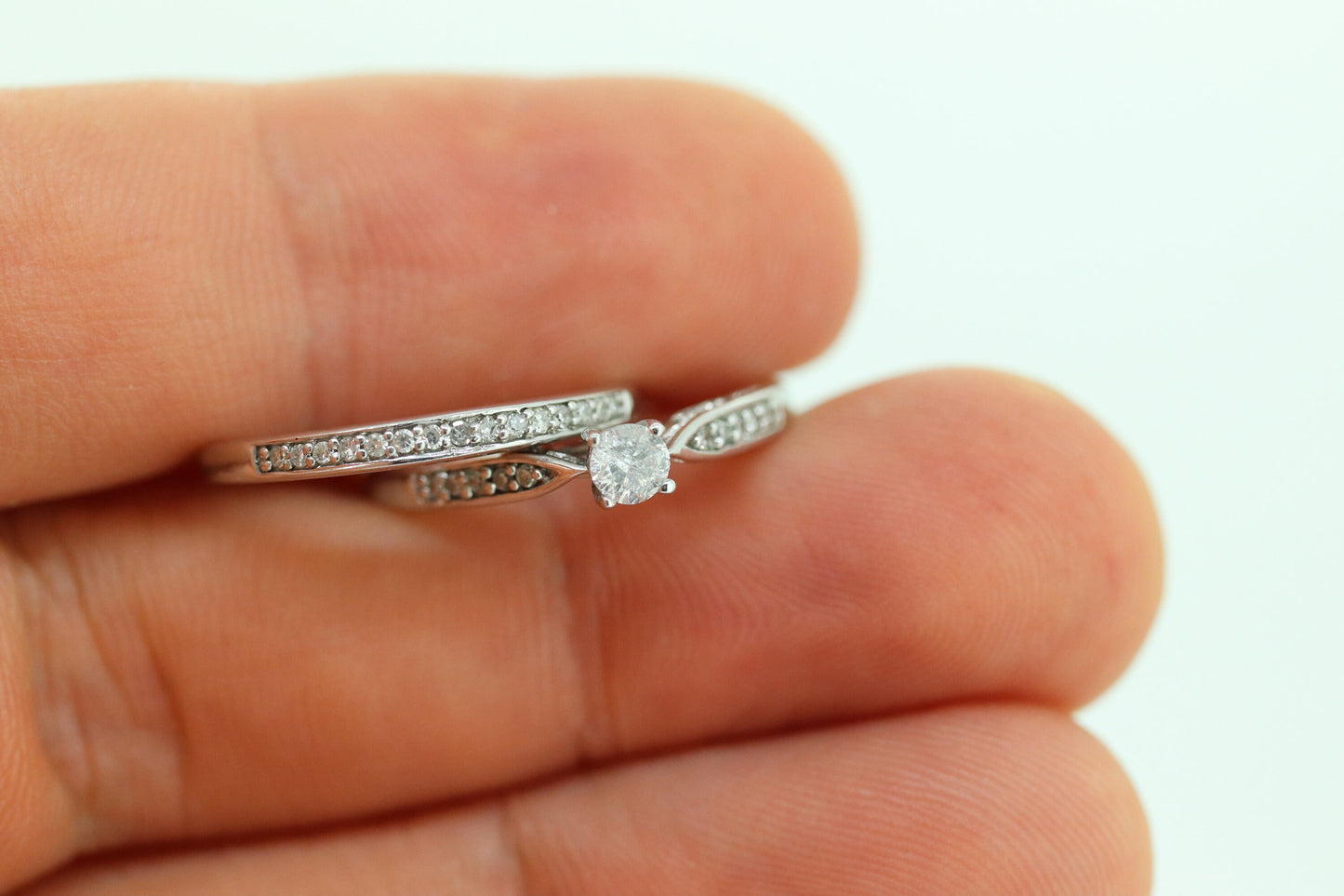 14k Diamond Wedding Ring Set. Delicate White gold Engagement and Wedding rings. st(132/25)