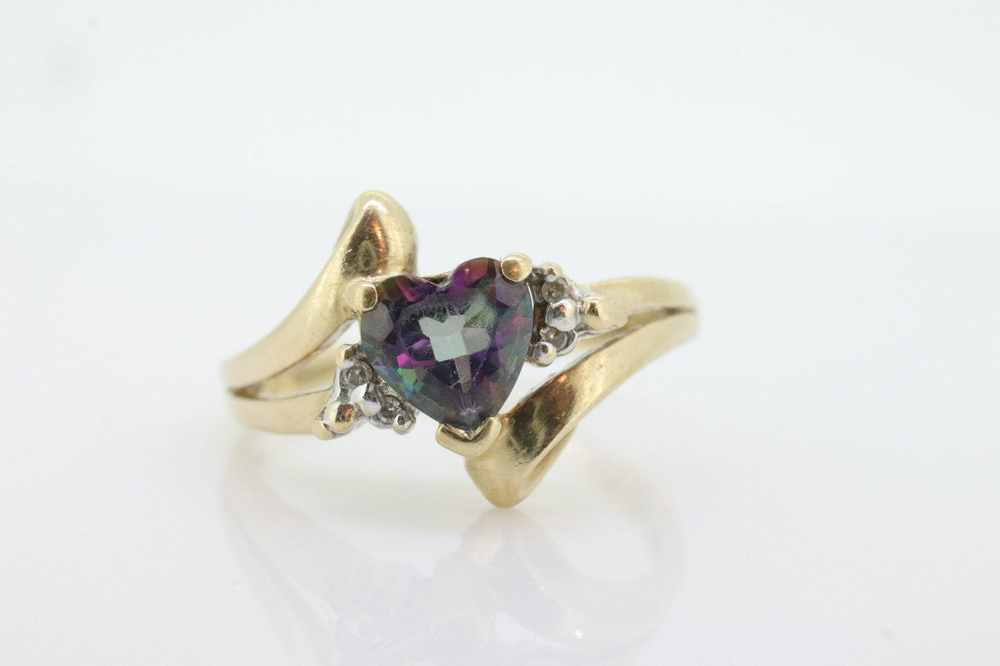 10k Mystic Topaz and Diamond ring. Mystic Topaz Heart faceted gem with Diamond accents. st(184)