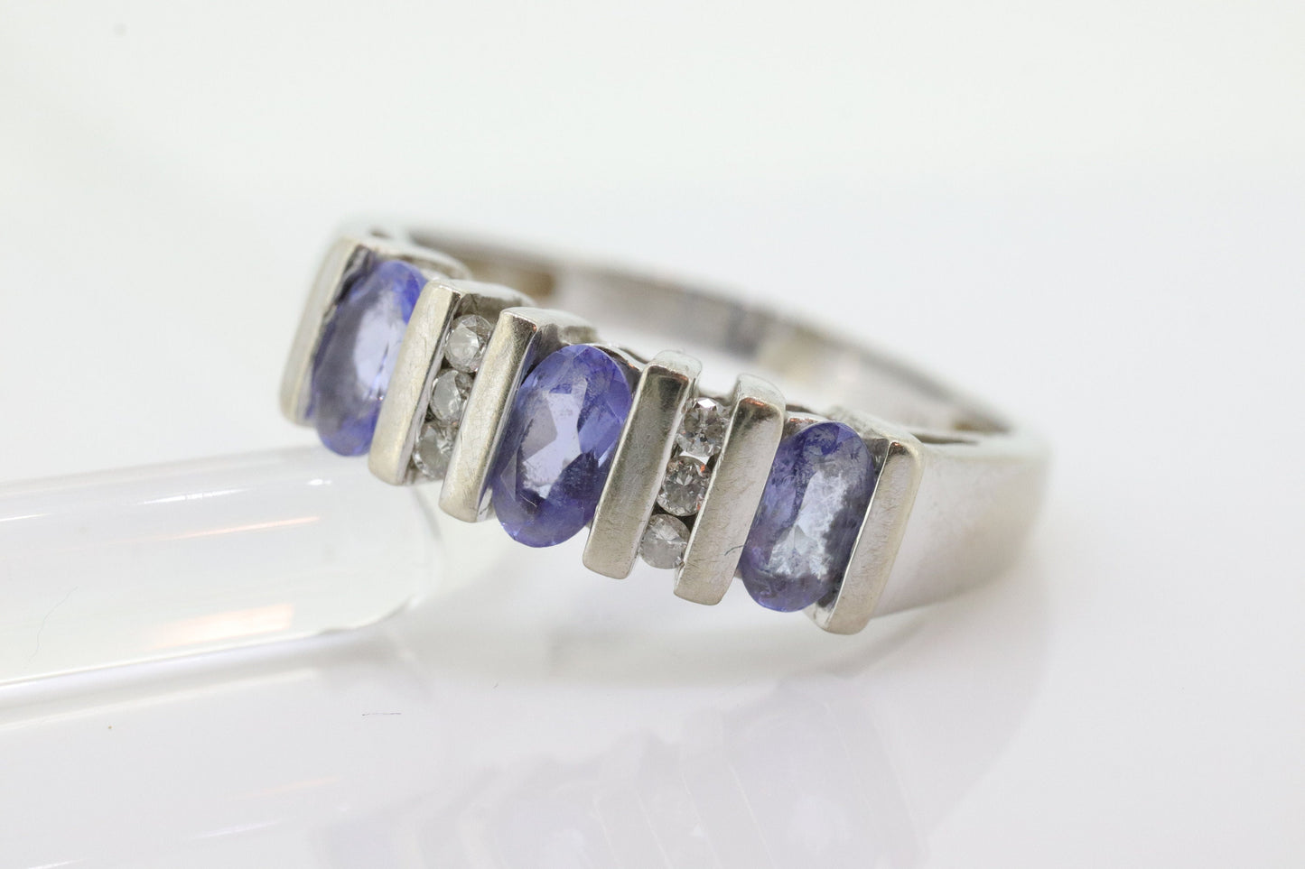 14k Tanzanite Oval and Diamond Channel Anniversary ring. Channel set eternity band. Tanzanite diamond. st(98)