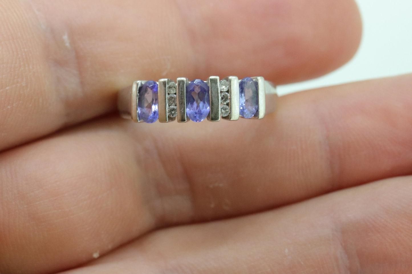 14k Tanzanite Oval and Diamond Channel Anniversary ring. Channel set eternity band. Tanzanite diamond. st(98)