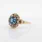 10k Blue Topaz and White Topaz Halo ring. 10k Aquamarine Halo solitaire. st(80)
