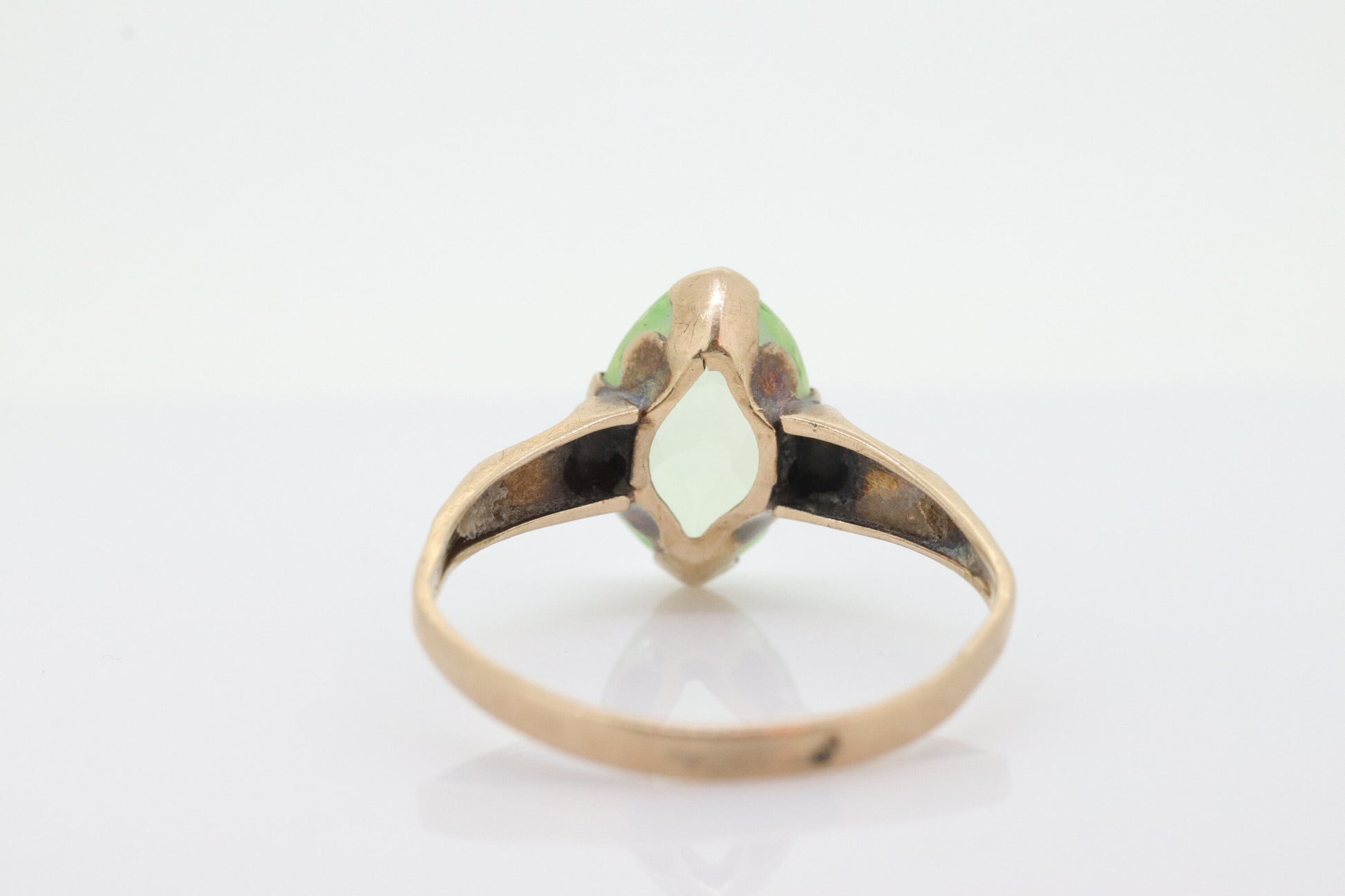 10k LIME Green Spinel ring. Vintage Retro Large Oval Cut SPINEL 10k ring with engraving (st80)