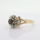 14k Ruby and Pearl Halo ring. Victorian Ruby prong set pearl cluster band. Vintage Ruby Pearl ring. st(70)