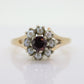 14k Ruby and Pearl Halo ring. Victorian Ruby prong set pearl cluster band. Vintage Ruby Pearl ring. st(70)