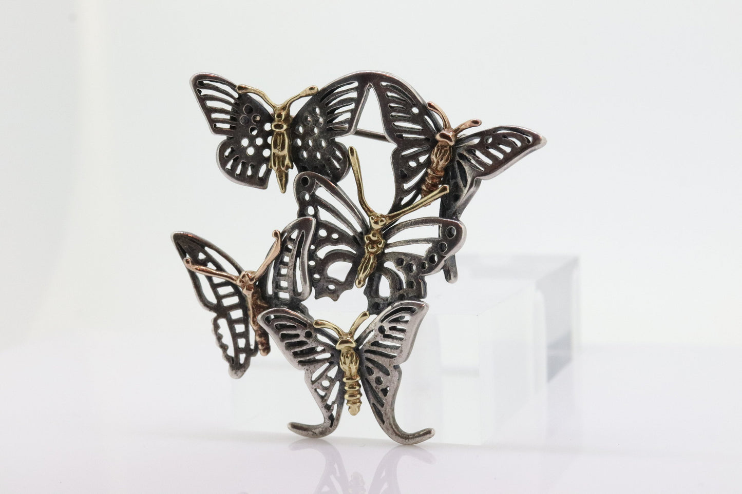 LAGOS Caviar Butterfly Brooch. Sterling Silver 18K Yellow Gold Butterfly Charm  Heavy Pin Brooch. (st71)