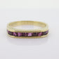 14k Eternity Half Ruby Ring. Euro Shank flat bottom. A 14k gold ring with Princess cut Ruby channel half calibre anniversary band. st(95)