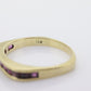 14k Eternity Half Ruby Ring. Euro Shank flat bottom. A 14k gold ring with Princess cut Ruby channel half calibre anniversary band. st(95)