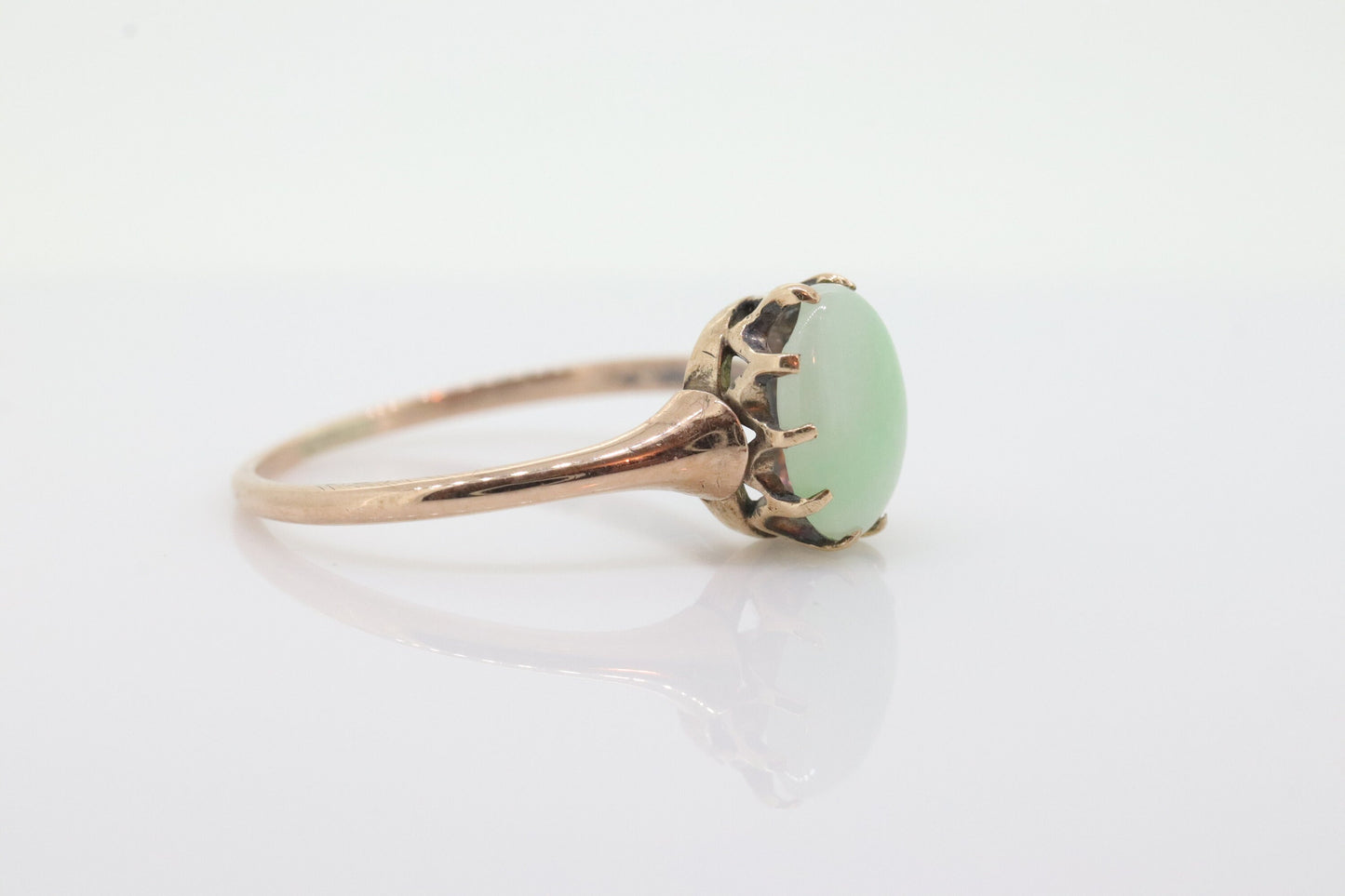 10k Green White Jade Jadeite ring. Apple translucent green cabochon ring. st(100)