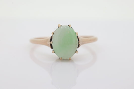 10k Green White Jade Jadeite ring. Apple translucent green cabochon ring. st(100)