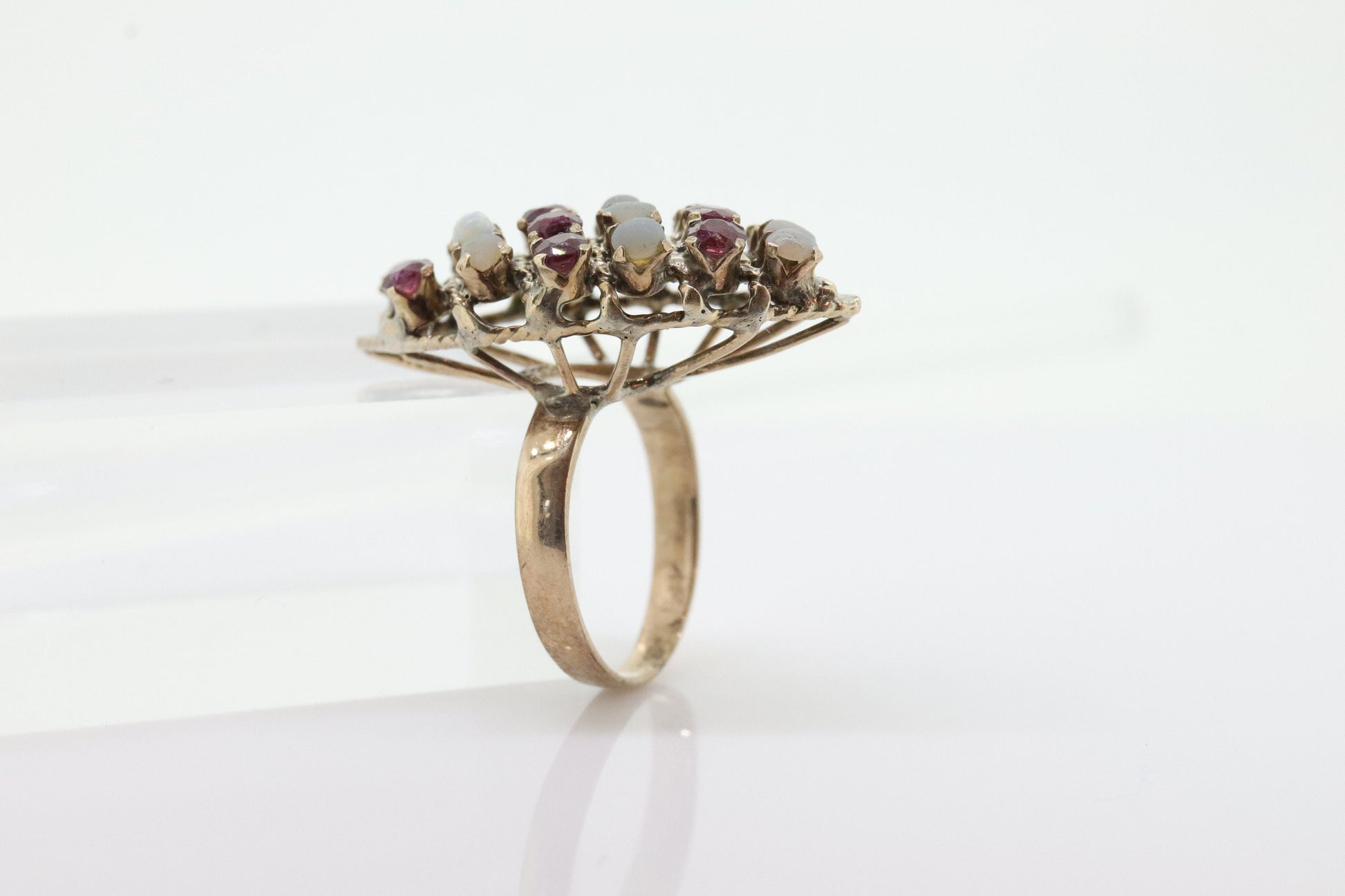 10k Victorian Opal and Garnet Cluster ring. 10k Yellow Gold with Claw set opal Garnet Marquise Antique cluster st(90)