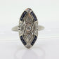 Antique Shield daisy ring. 18k diamond and sapphire shield ring. 18k Art Deco  diamond filigree signet flower ring. st(245)