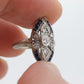 Antique Shield daisy ring. 18k diamond and sapphire shield ring. 18k Art Deco  diamond filigree signet flower ring. st(245)