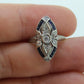 Antique Shield daisy ring. 18k diamond and sapphire shield ring. 18k Art Deco  diamond filigree signet flower ring. st(245)