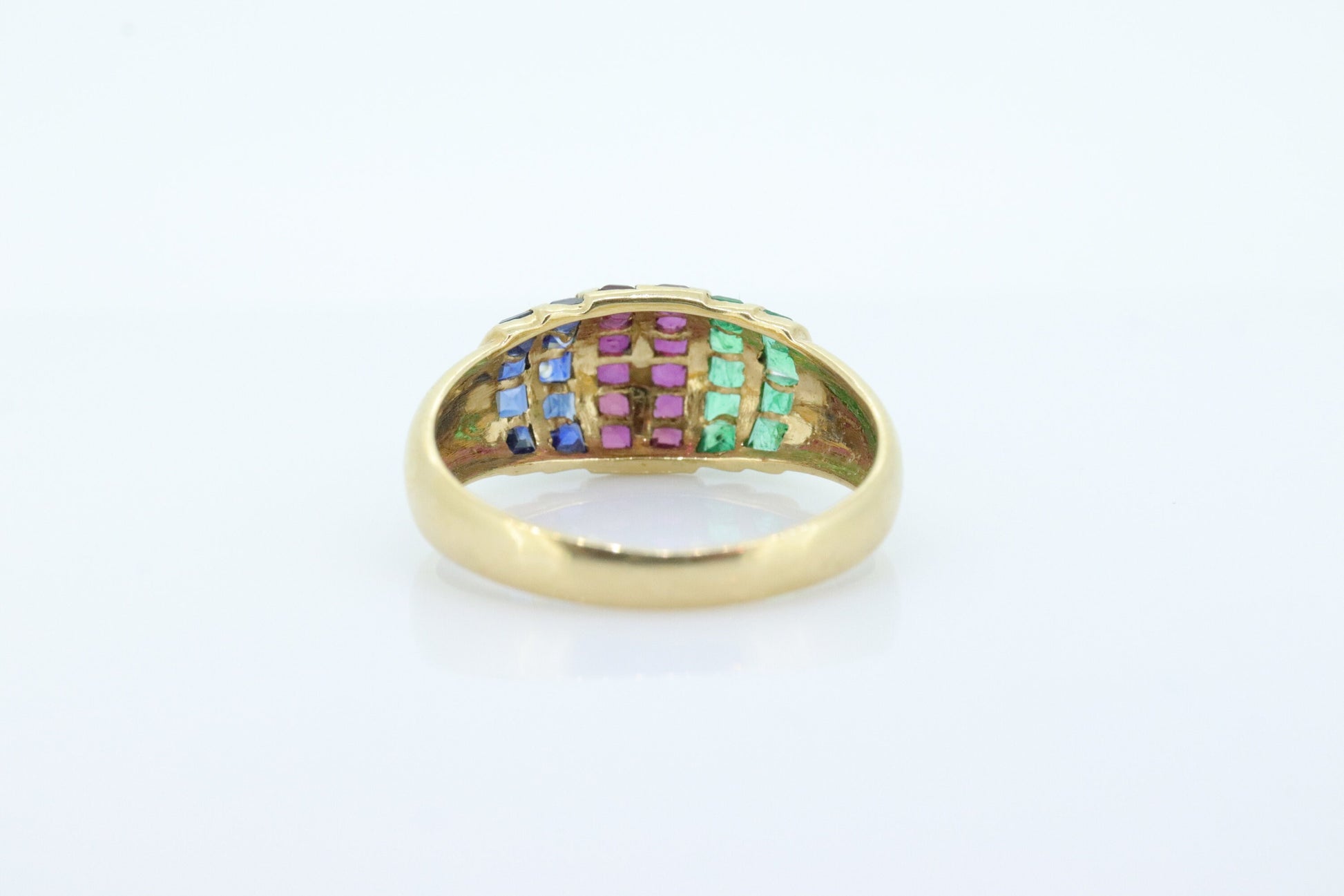 18k Emerald Ruby SAPPHIRE Bombe Dome band. 18k Yellow Gold Princess Channel set round Bombe Dome ring. st(196)