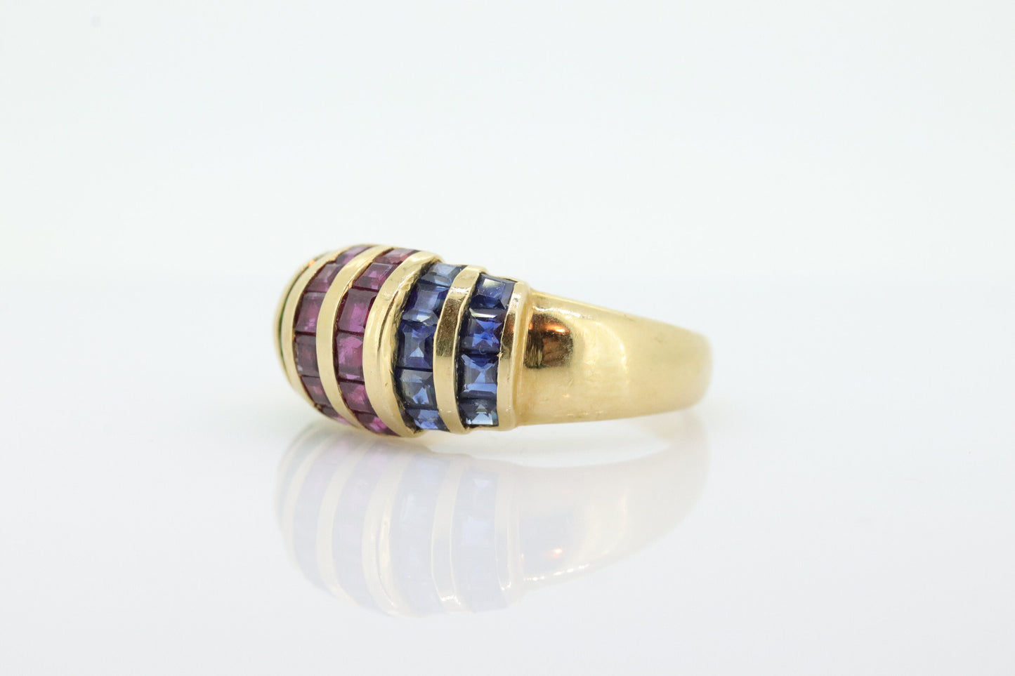 18k Emerald Ruby SAPPHIRE Bombe Dome band. 18k Yellow Gold Princess Channel set round Bombe Dome ring. st(196)