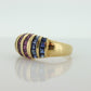 18k Emerald Ruby SAPPHIRE Bombe Dome band. 18k Yellow Gold Princess Channel set round Bombe Dome ring. st(196)