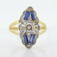 Shield Diamond Sapphire ring. 18k diamond and sapphire shield ring. 18k Art Deco  diamond filigree signet ring. st(140)