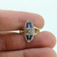Shield Diamond Sapphire ring. 18k diamond and sapphire shield ring. 18k Art Deco  diamond filigree signet ring. st(140)
