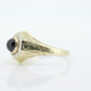 14k Red Tourmaline Antique Ring. Bezel set Round Cabochon Tourmaline solitaire engraved ring. st(104)