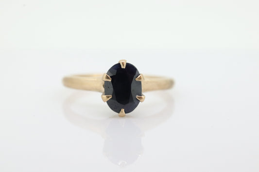 Otsby Barton Sapphire Ring. 10k Yellow Gold HIGH Claw Design. OB from Art Deco 1920 Era. Oval Sapphire Claw ring. st55
