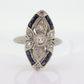 Antique Shield daisy ring. 18k diamond and sapphire shield ring. 18k Art Deco  diamond filigree signet flower ring. st(245)