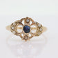 Antique Sapphire pearl bubble ring. Crown Tiara Sapphire pearl seed. 14k Filigree Open ring. st(105)
