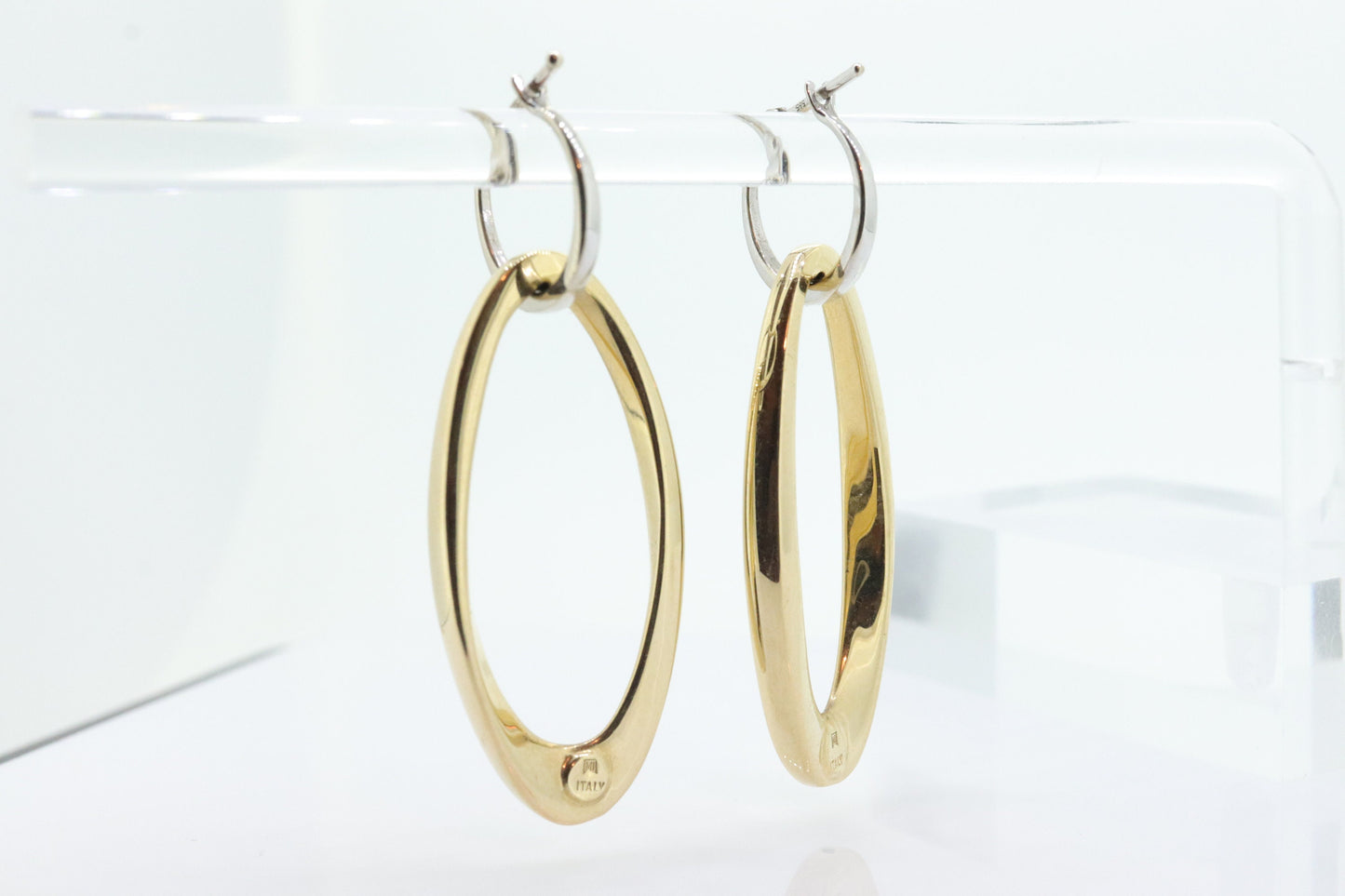 14k Gold Puffed Hollow HOOP Earrings. Intertwined Glossy Loop earrings. MILOR Italy st132/25