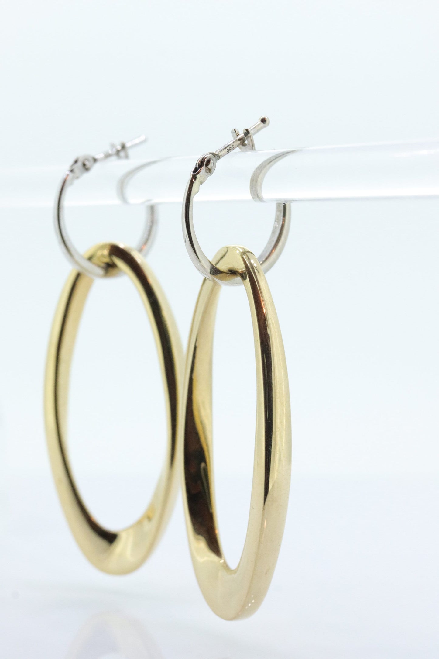 14k Gold Puffed Hollow HOOP Earrings. Intertwined Glossy Loop earrings. MILOR Italy st132/25