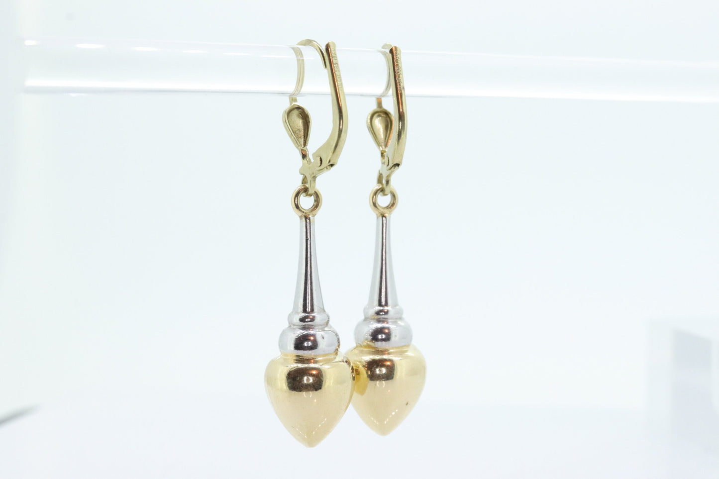 14k Gold Puffed Hollow Dangle Earrings. Glossy Multi-Tone Drop Pole earrings. Milor Italy st105/50