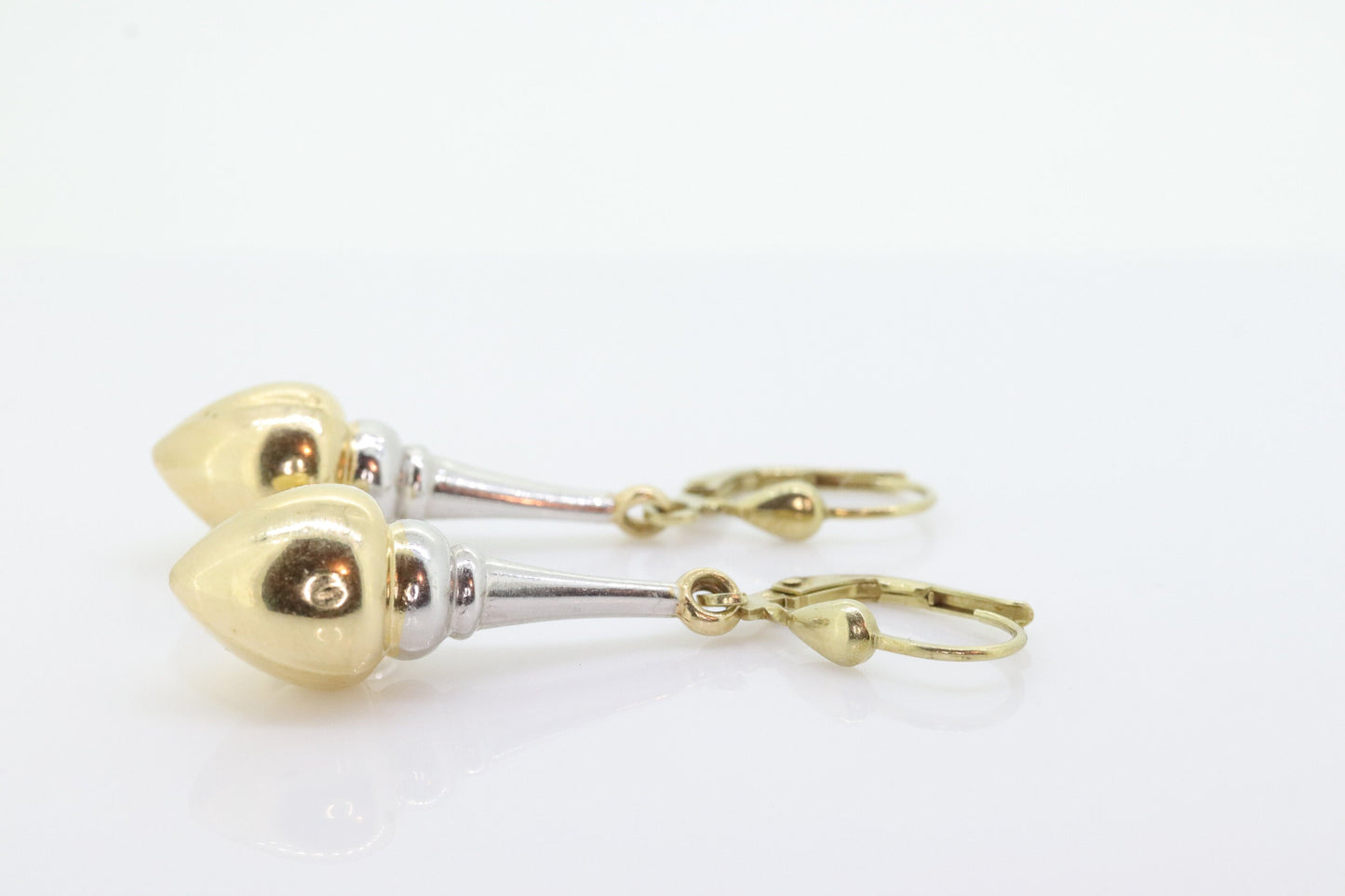 14k Gold Puffed Hollow Dangle Earrings. Glossy Multi-Tone Drop Pole earrings. Milor Italy st105/50