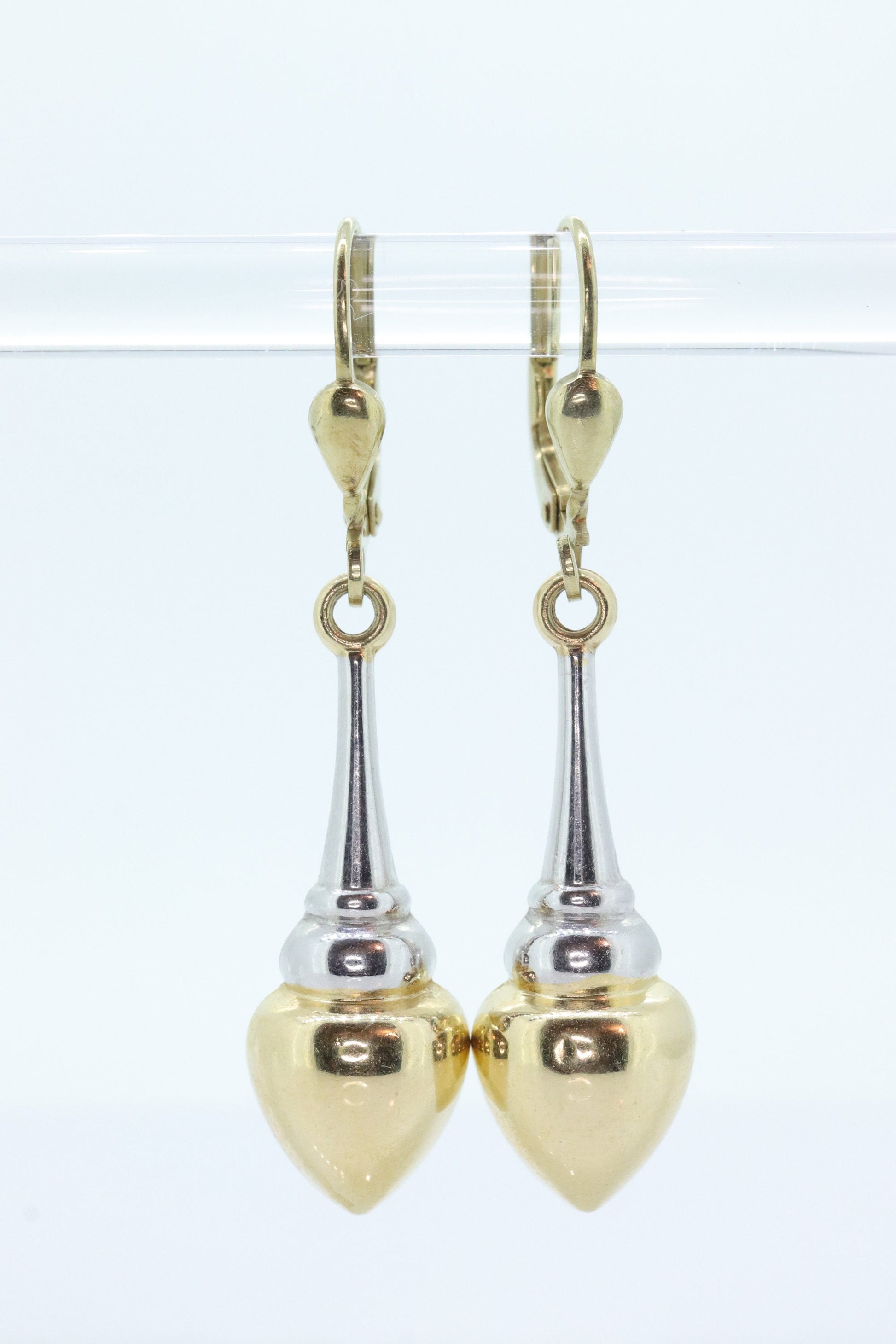 14k Gold Puffed Hollow Dangle Earrings. Glossy Multi-Tone Drop Pole earrings. Milor Italy st105/50