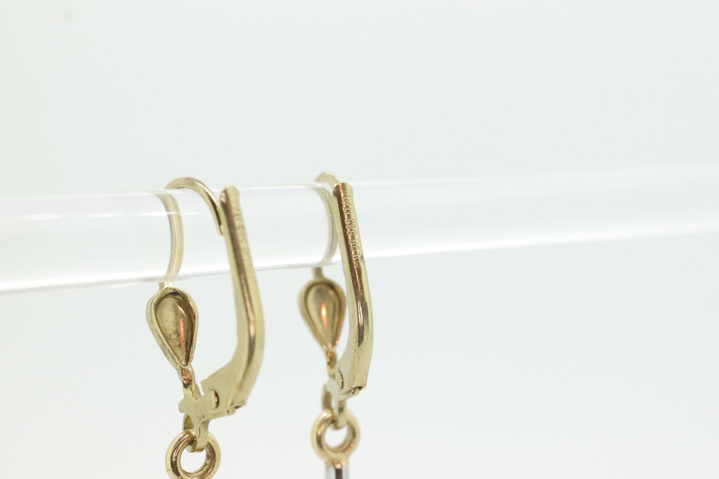 14k Gold Puffed Hollow Dangle Earrings. Glossy Multi-Tone Drop Pole earrings. Milor Italy st105/50