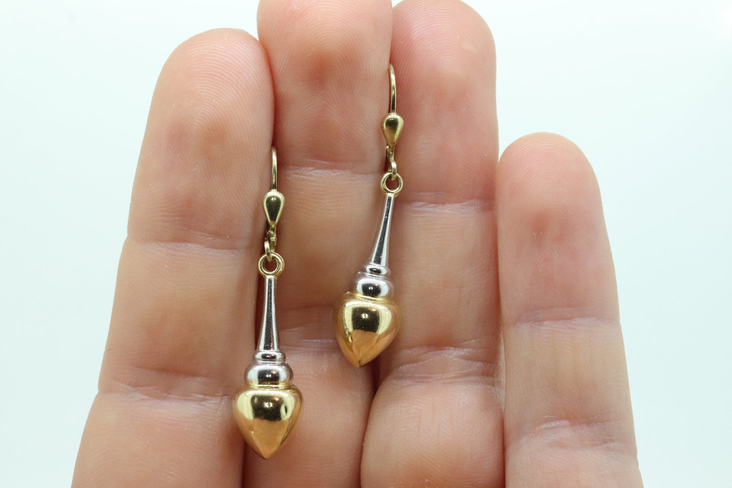 14k Gold Puffed Hollow Dangle Earrings. Glossy Multi-Tone Drop Pole earrings. Milor Italy st105/50