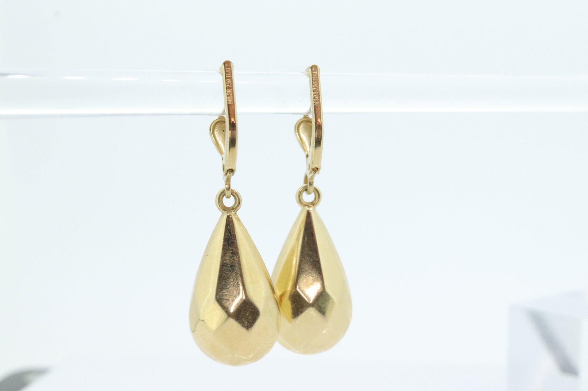 18k Gold Puffed Hollow Dangle Earrings. Glossy Geometric Drop earrings. Milor Italy st103/50