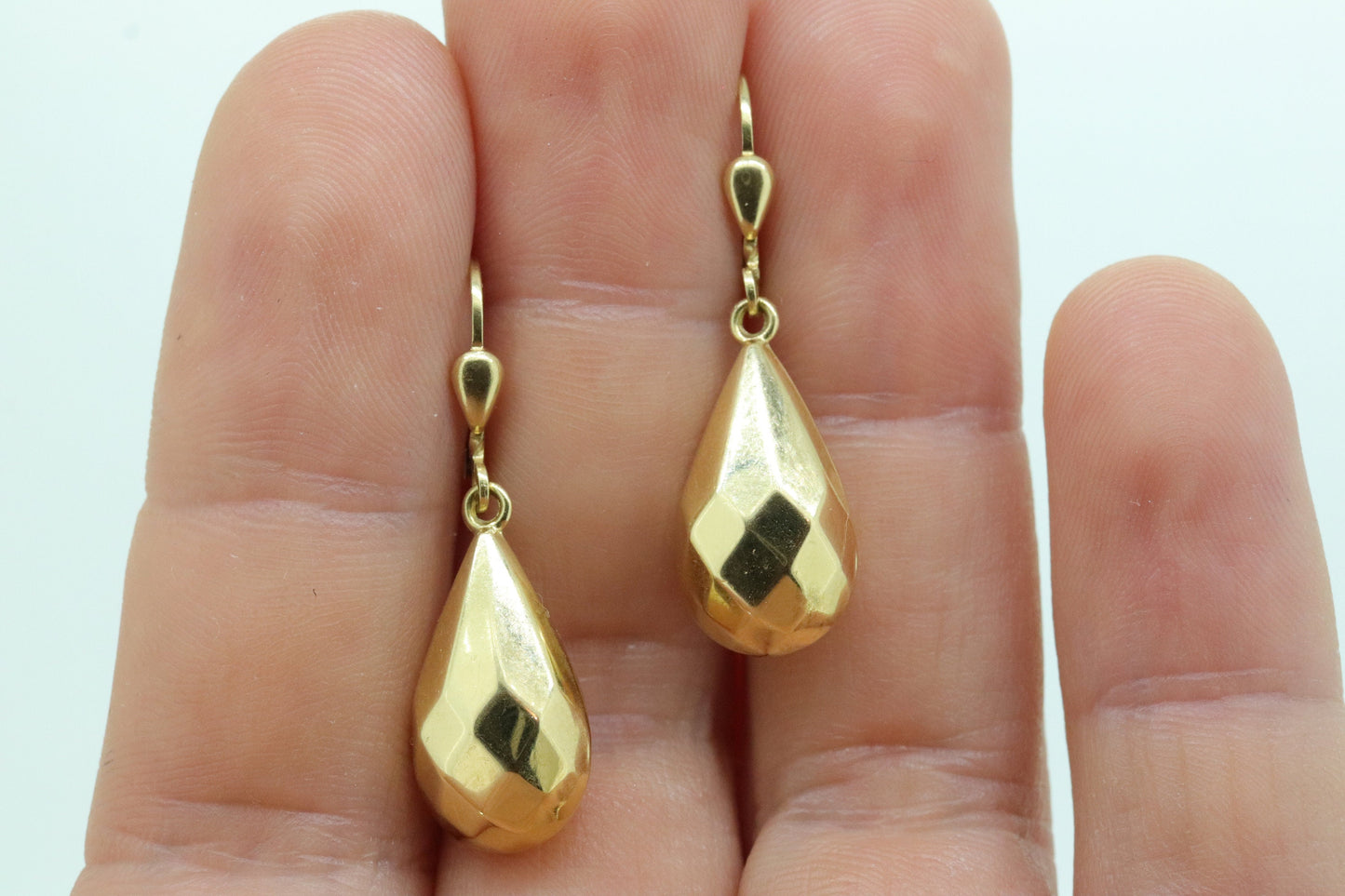 18k Gold Puffed Hollow Dangle Earrings. Glossy Geometric Drop earrings. Milor Italy st103/50