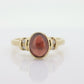 10k Red Tourmaline Ring. Bezel set OVAL Cabochon Tourmaline solitaire and diamond ring. st(92)