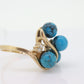 14k Turquoise Diamond cluster ring. Bypass Turquoise Bead Sphere Ball cluster set ring st(82/50)